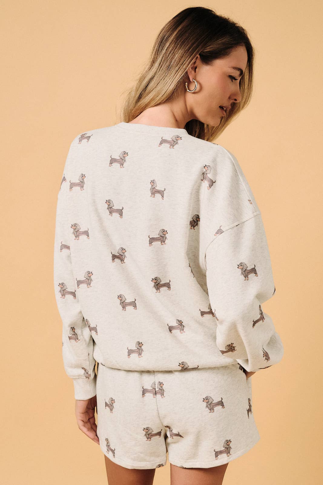 ROUND NECK LONG SLEEVE WEENIE ALL OVER PRINT SWEATSHIRT: MELANGE / M