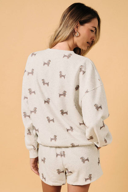 ROUND NECK LONG SLEEVE WEENIE ALL OVER PRINT SWEATSHIRT: MELANGE / M