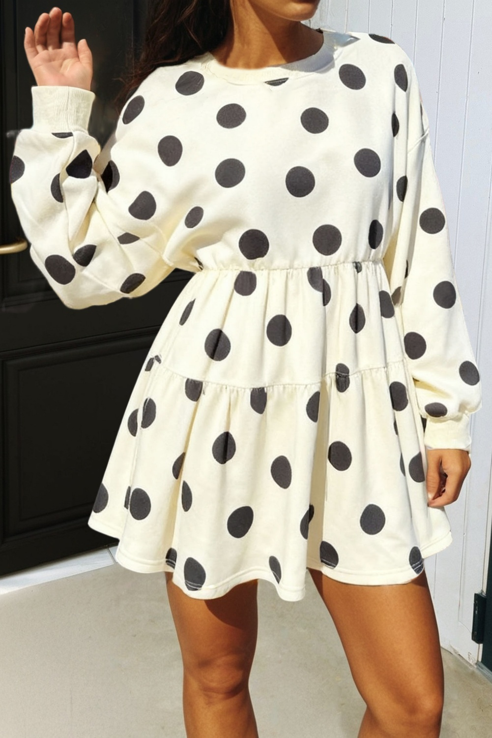 LAS Polka Dot Looks Pullover Drawstring Shorts Sets (S-XL): Beige / Missy / M