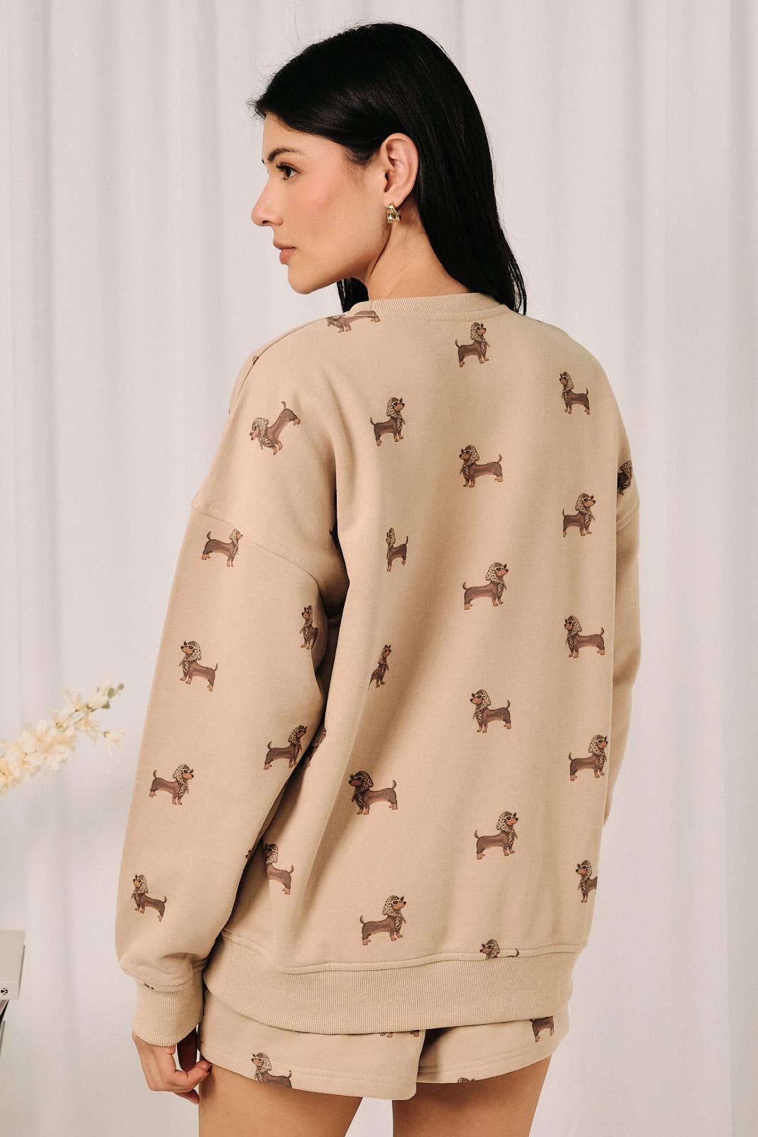 ROUND NECK LONG SLEEVE WEENIE ALL OVER PRINT SWEATSHIRT: MELANGE / S