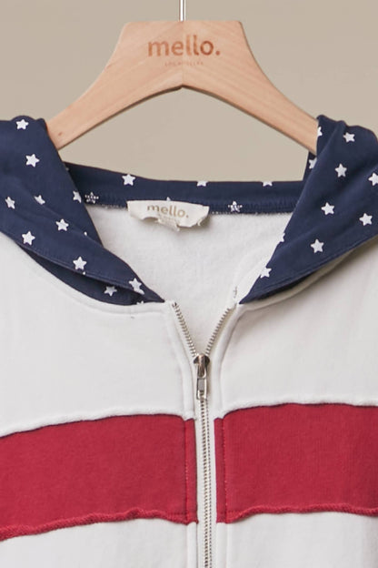 United States Patch work Oversized Zip Hoodie
