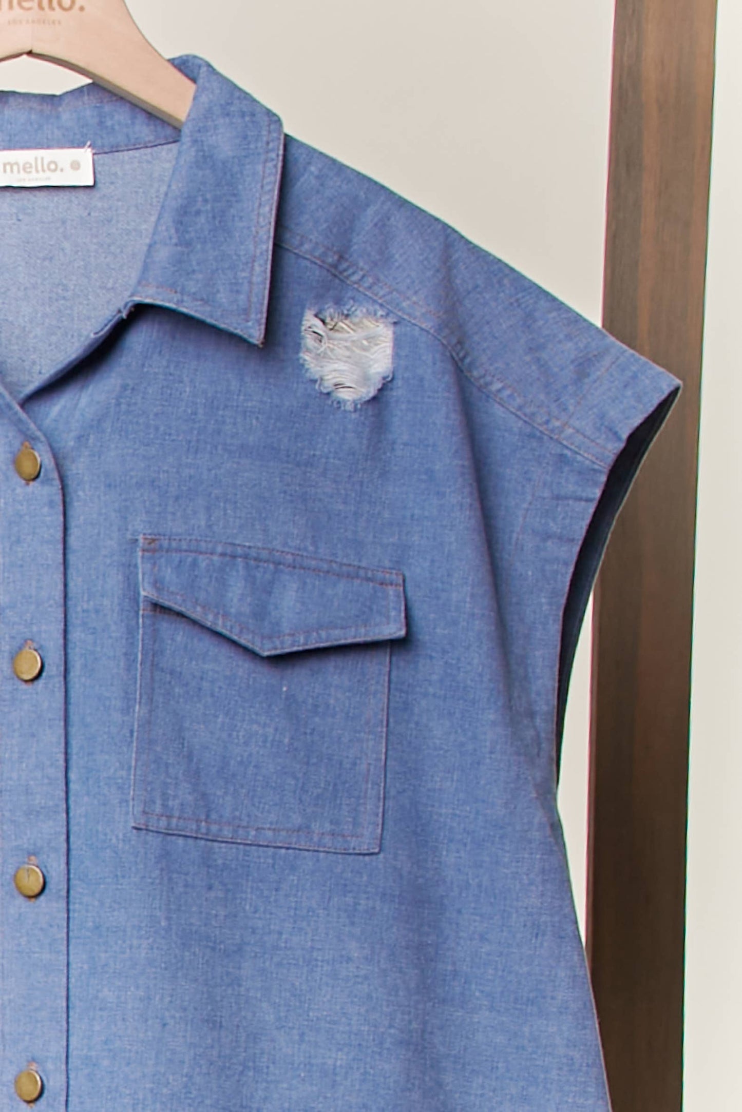 American Flag Denim Vest: Denim / L