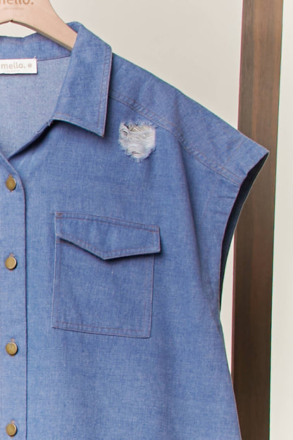 American Flag Denim Vest: Denim / L
