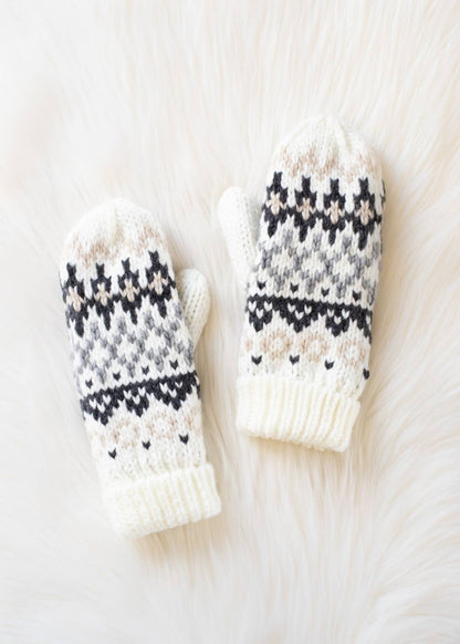 Ivory, Gray & Tan Winter Pattern Mittens