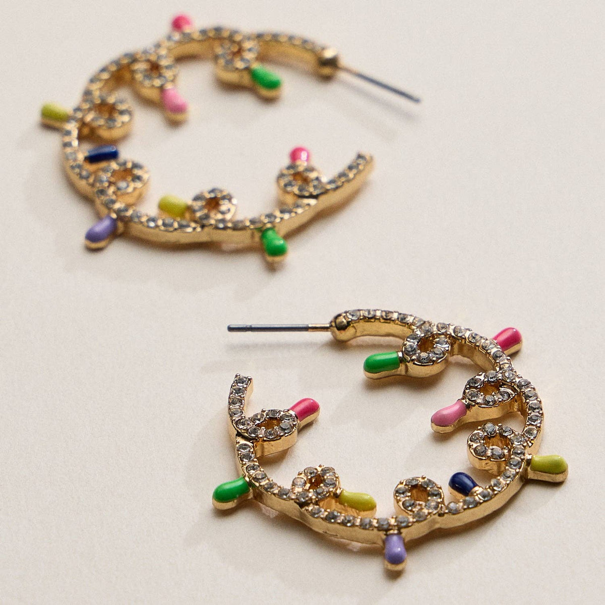 CZ Christmas Light Hoop Earrings | Festive Holiday Statement Earrings: MT / ONE