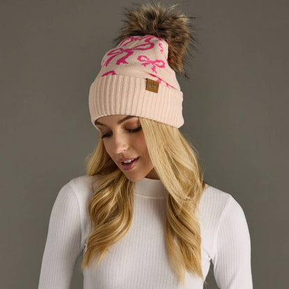 Lt. Pink & Bright Pink Bow Pom Hat