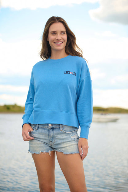 "BOAT DOCKS AND FLIP FLOPS" RELAXED SWEATSHIRT: SMALL