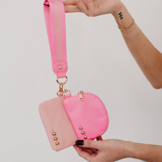 Dolly Dual Pouch Wristlet : Light Pink/Pink