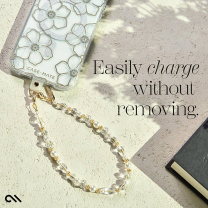 Crystal Pearl Gold Phone Charm: Crystal Pearl Gold