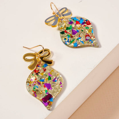 Confetti Christmas Ornament Earrings | Gold Acrylic Bow Dangles: Multi / One / 4SE31135