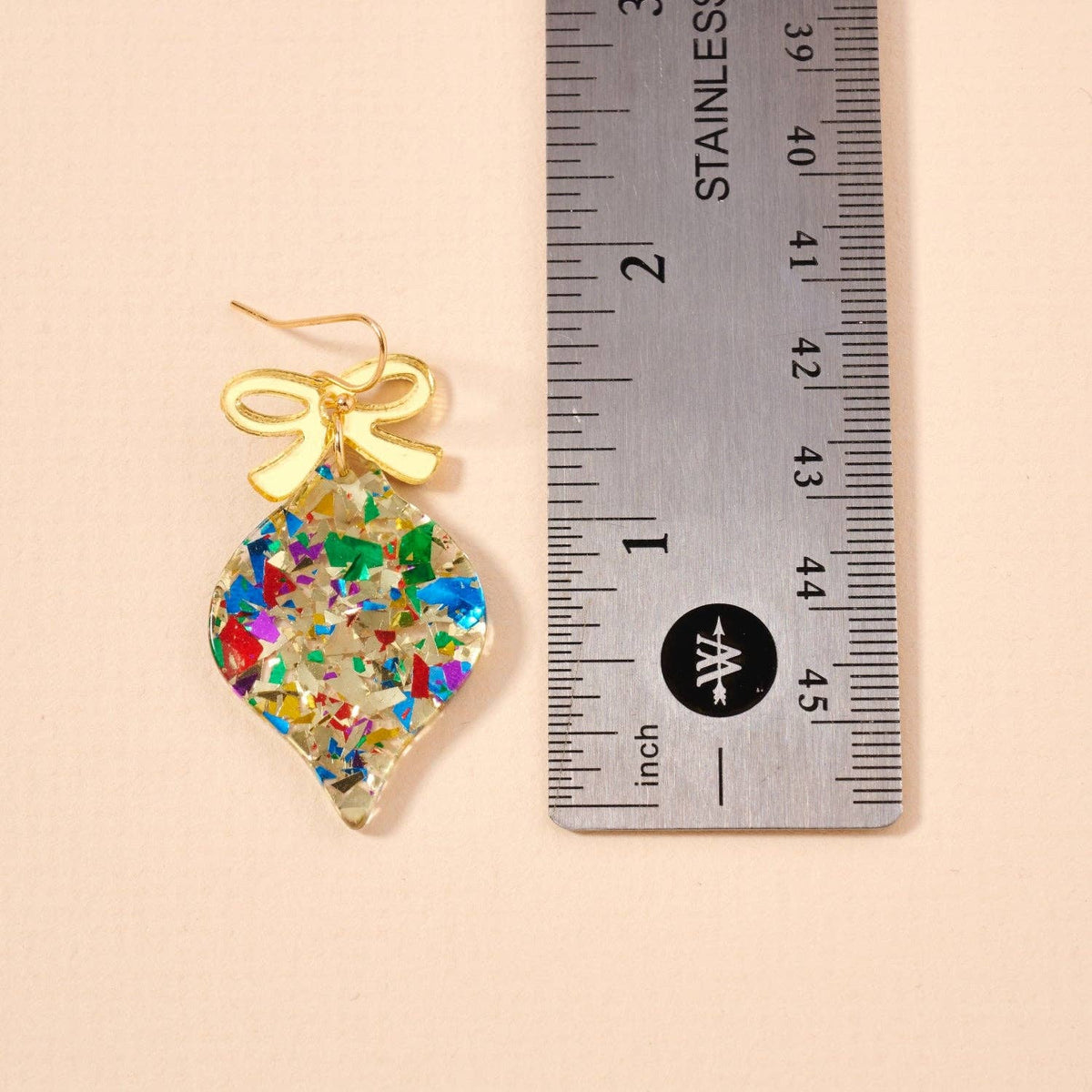 Confetti Christmas Ornament Earrings | Gold Acrylic Bow Dangles: Multi / One / 4SE31135