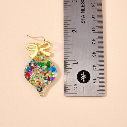 Confetti Christmas Ornament Earrings | Gold Acrylic Bow Dangles: Multi / One / 4SE31135