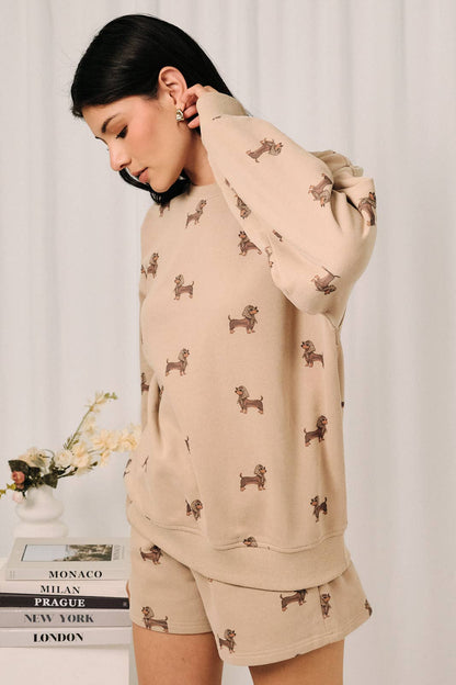 ROUND NECK LONG SLEEVE WEENIE ALL OVER PRINT SWEATSHIRT: MELANGE / M