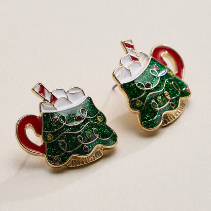 Enamel Christmas Tree Mug Stud Earrings: MT / ONE