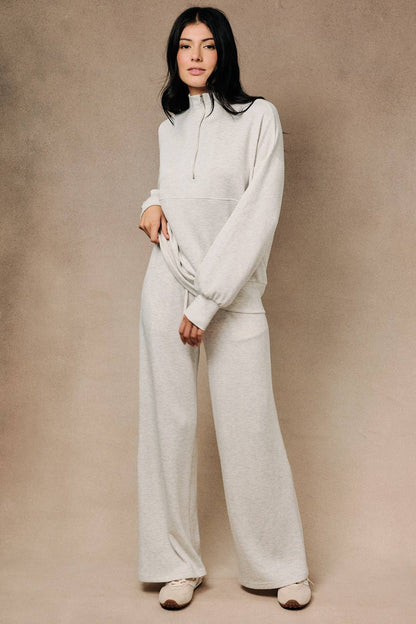 FUNNEL NECK HALF ZIP DROP SHOULDER SWEATSHIRT TOP: ASH GREY / S