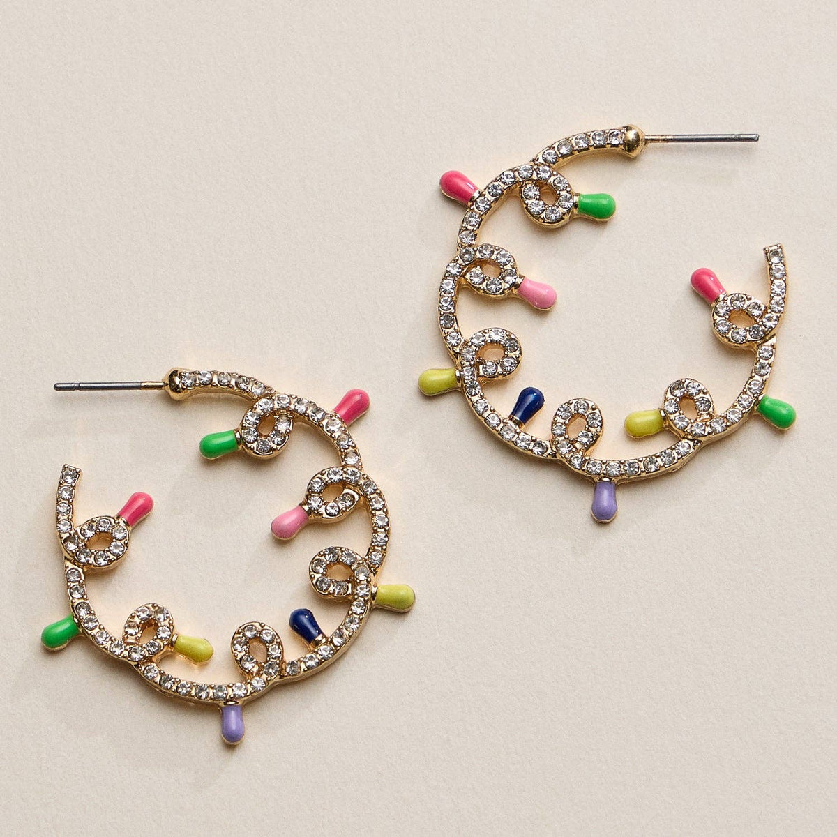CZ Christmas Light Hoop Earrings | Festive Holiday Statement Earrings: MT / ONE