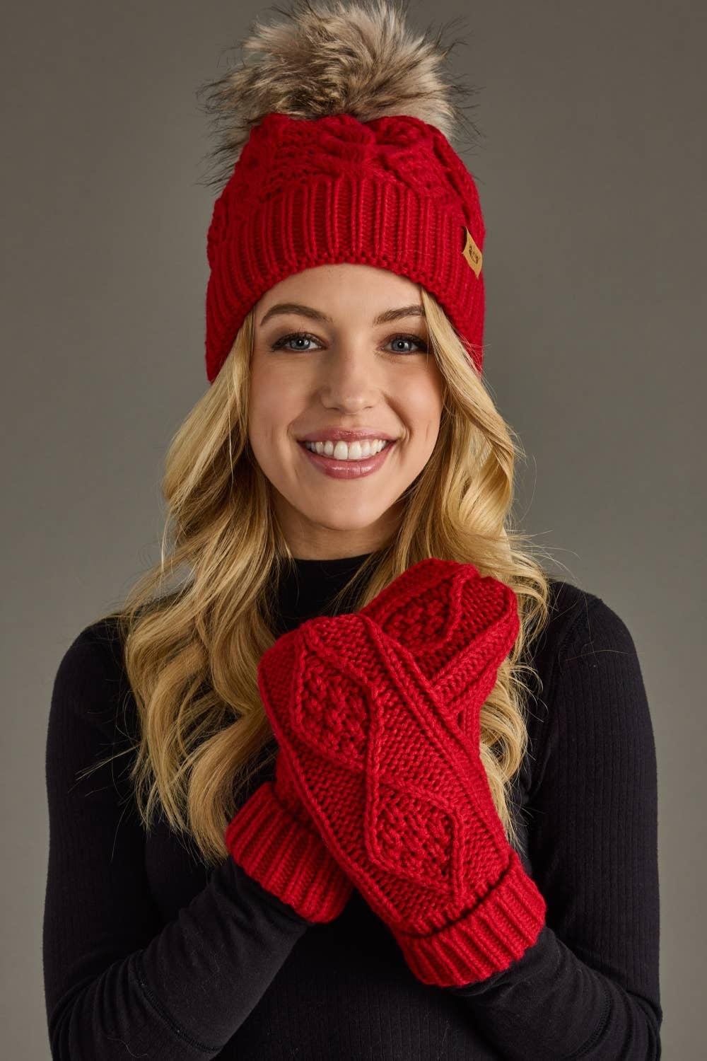 Red Cable Knit Mittens