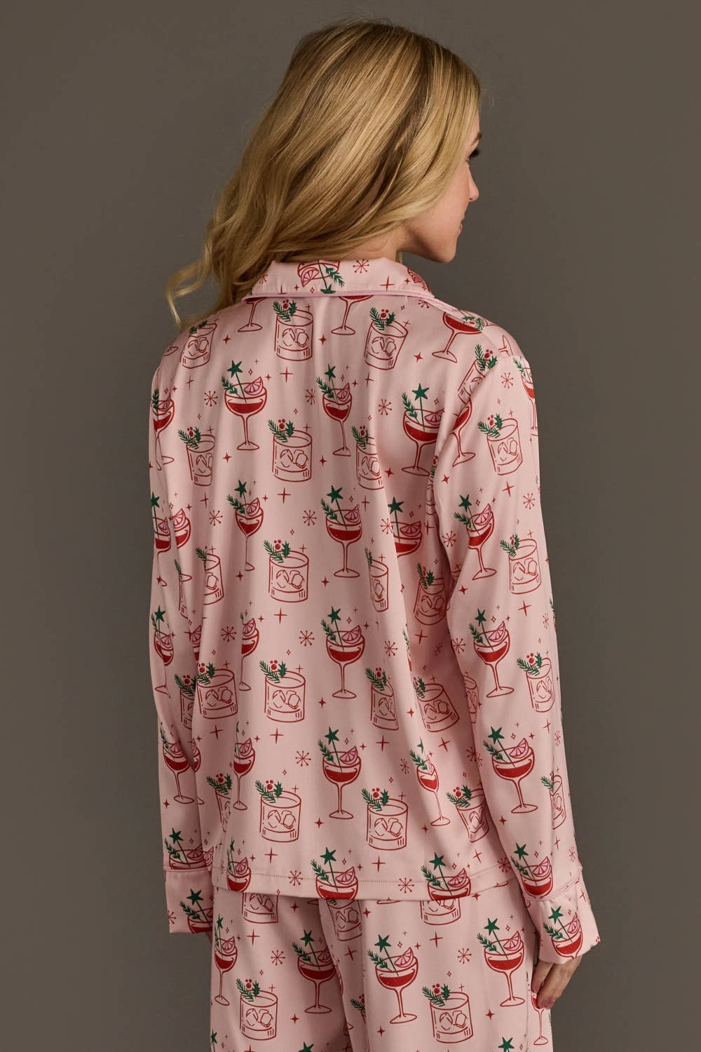 Lt. Pink Christmas Cocktails Satin Pajama Set
