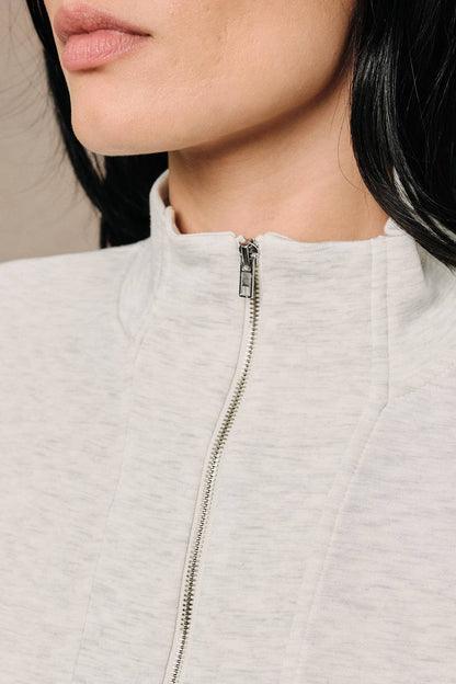FUNNEL NECK HALF ZIP DROP SHOULDER SWEATSHIRT TOP: ASH GREY / S