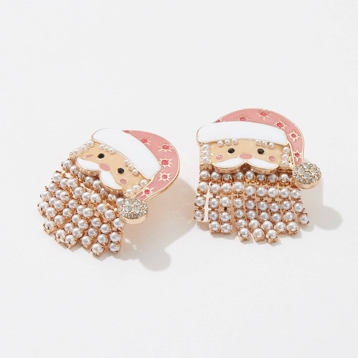 Pearl Fringe Santa Face Earrings | Enamel Holiday Studs: NA / One / EE1834