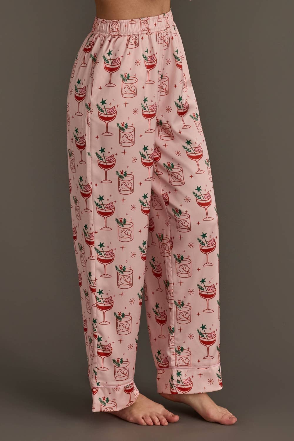 Lt. Pink Christmas Cocktails Satin Pajama Set