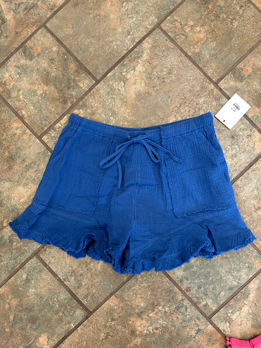 Cobalt Ruffle Cotton Shorts