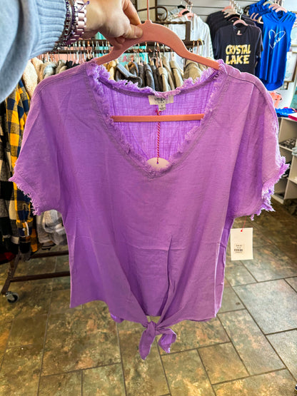 Lavender Linen Knotted Top