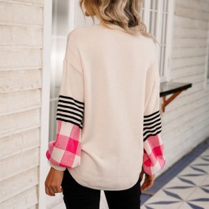 Plaid Pink Bubble Sleeve Sweater