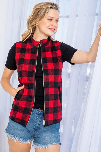 Plaid Quilted Vest Red/Black