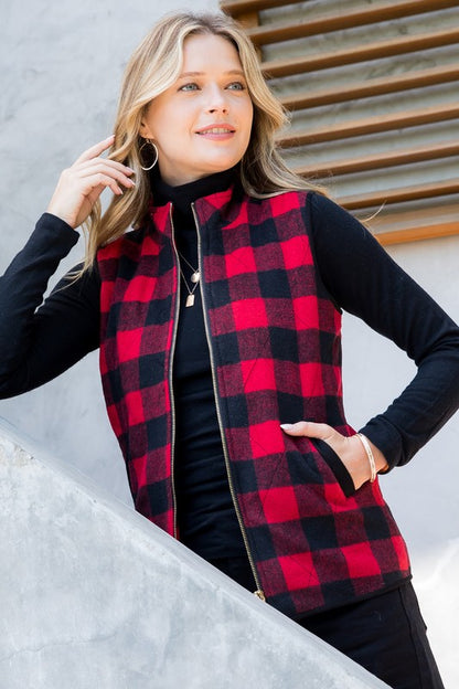 Plaid Quilted Vest Red/Black