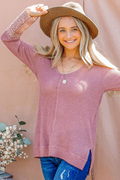 Lace Detailed Waffle Top