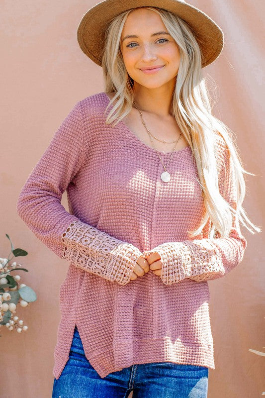 Lace Detailed Waffle Top