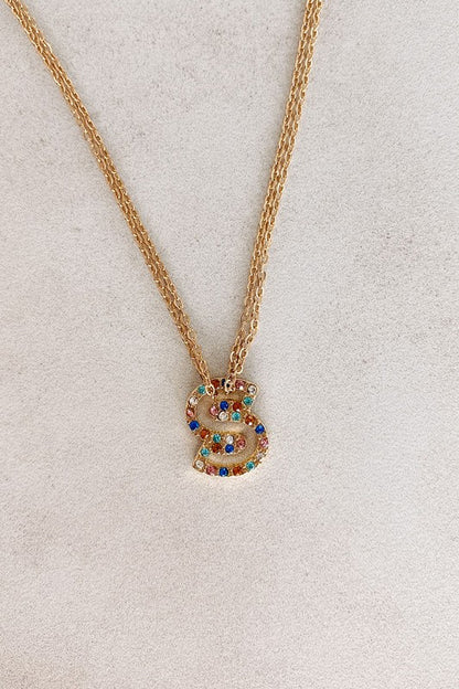 Multi Color Rhinestone Initial Necklace