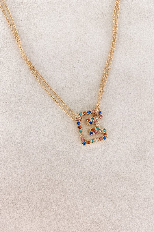 Multi Color Rhinestone Initial Necklace