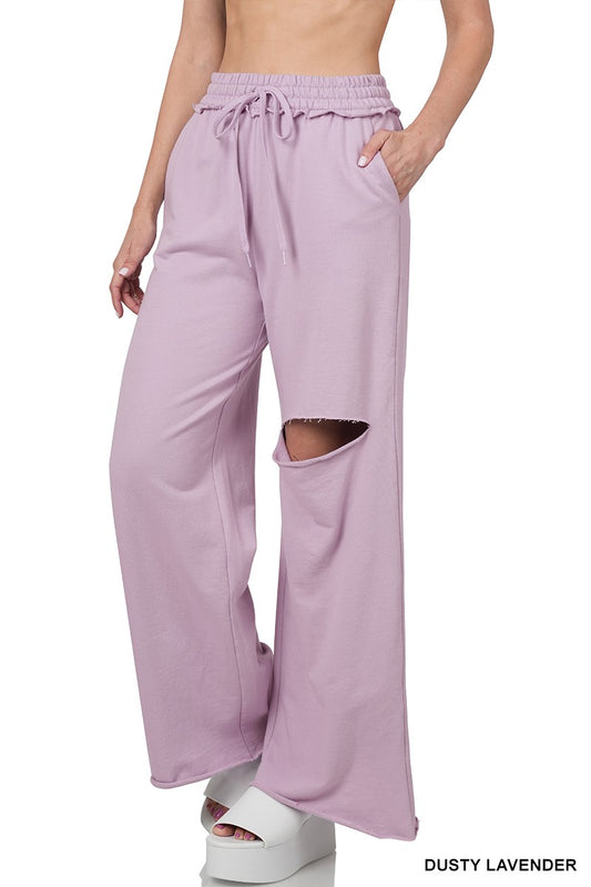 Lavender French Terry Laser Cut Pants