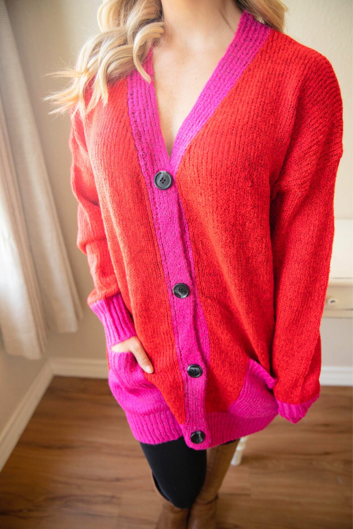 Catch Your Eye Cardigan - Pink/Red