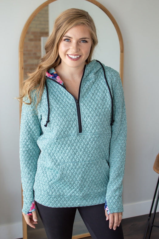 Mint Floral Quilted Pullover