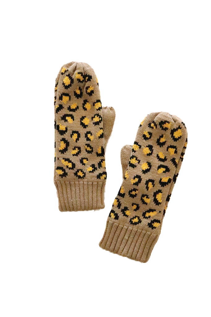 Tan & Leopard Fleece Lined Mittens
