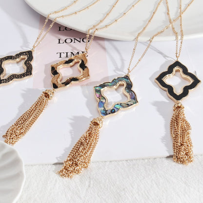Filigree Long Sweater Chain Necklace with Tassels