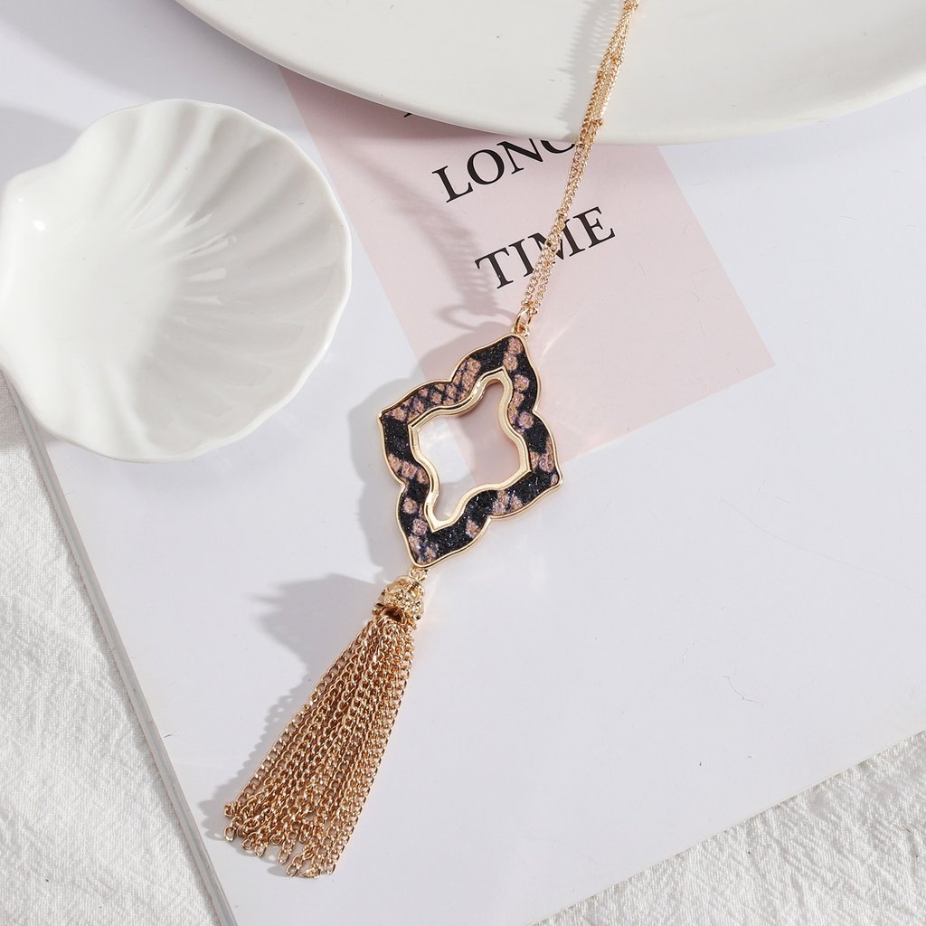 Filigree Long Sweater Chain Necklace with Tassels