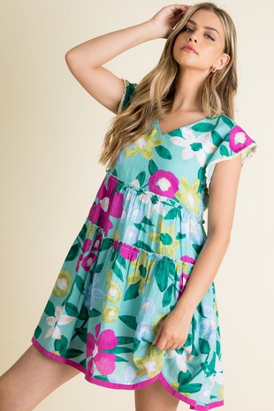 THML Floral Print Tiered Dress