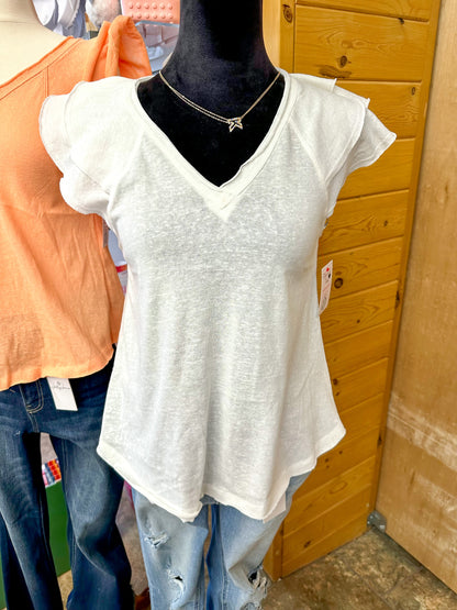 Flutter V-Neck Summery Tops - White