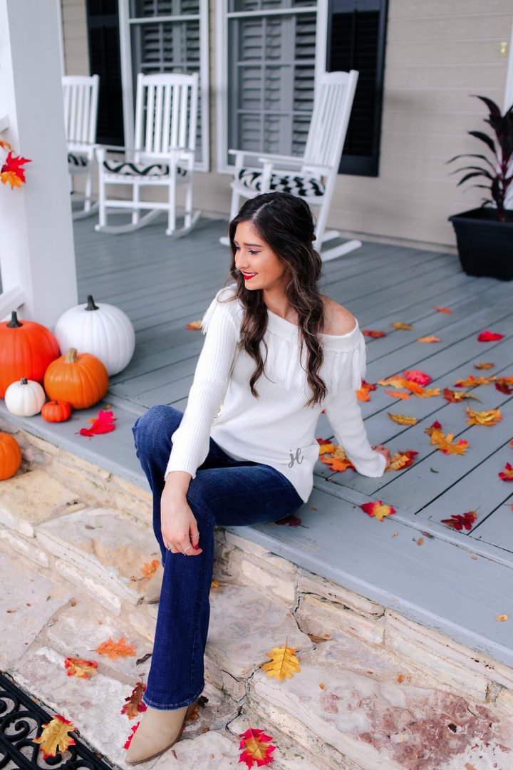 Fringe off the online shoulder sweater