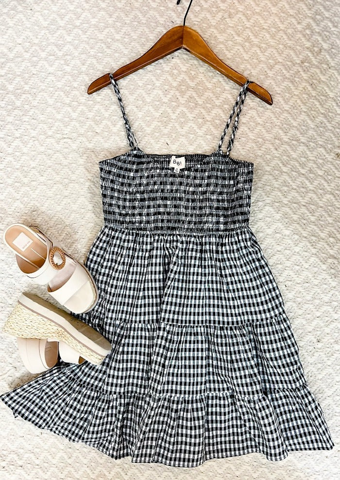 Black Checked Tiered Dress