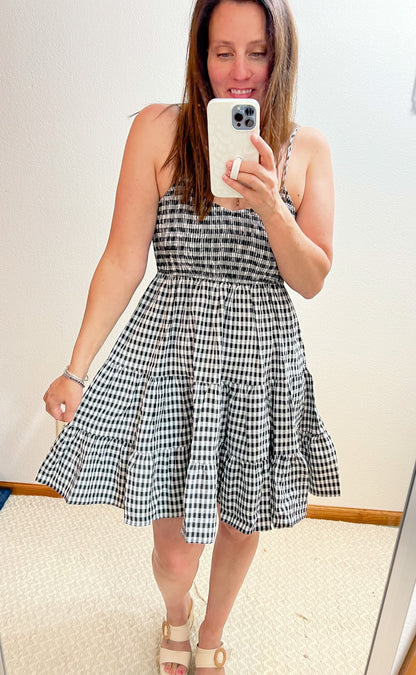 Black Checked Tiered Dress