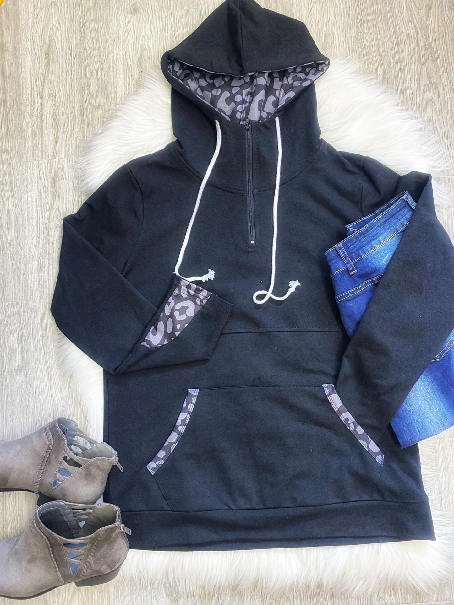 Tara Black Leopard Pullover